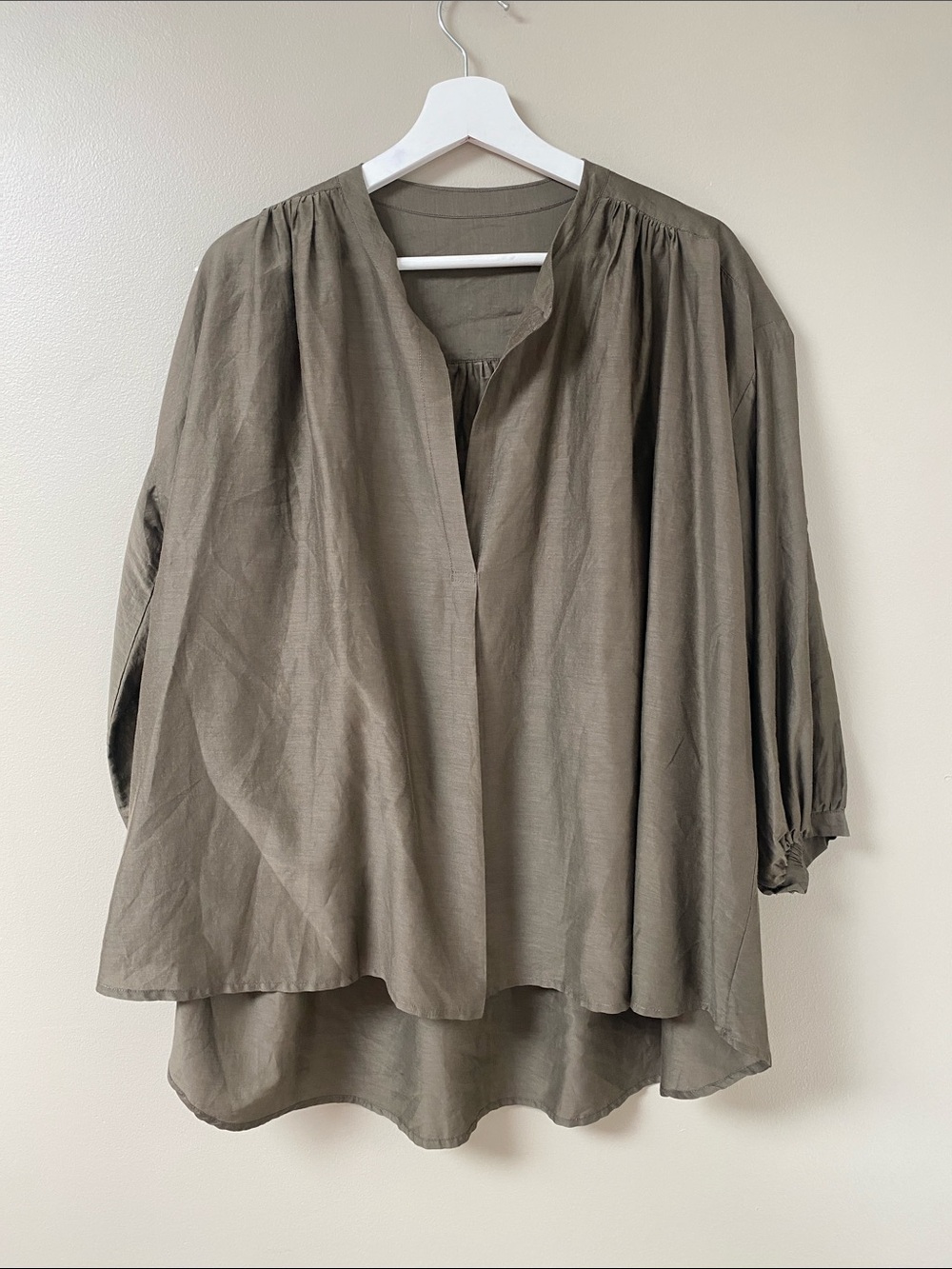 Women's Olive Green V-Neck Tunic Blouse